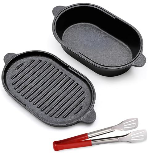 BUERPINKING Cocotte ovale 2 en 1 en fonte - 23 cm - 2 l - Pour la cuisson du pain, la cuisson du pain, la rôtissoire avec couvercle