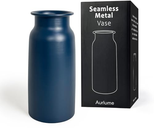 Moderne Metall Vase Marineblau, 27,5cm Hohe Blumenvase, Nahtlos & Wasserdicht, Bruchfeste Deko Vase für Wohnzimmer, Büro & Flur