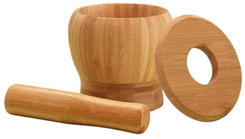 Set mortaio e pestello in legno - Cucina per macinare spezie, macinapepe, aglio, pressa, schiacciapatate | fatta a mano con coperchio per macinare spezie, pepe in grani,