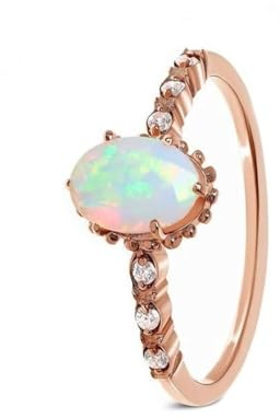 Tolldek Rotgold 375 Eheringe, Zierlich Klassiker Partnerringe mit Opal Bunt Ovalschliff Echt Goldschmuck, 9K Gold Verlobungsring mit Diamant, Gr.58 (18.5)