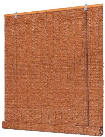Deswell PE-Bambusoptik-Rollo Wetterfest B150 x H220 cm Dunkelbraun, Outdoor-Rollo für Fenster & Tür mit Seitenzug, Sonnen- & Sichtschutz mit UV-Schutz, für Innen- und Außenbereich Fensterrollo