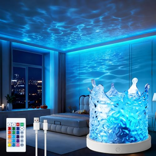 Weiongppy Ocean Lamp,Galaxy Lampe Led Polarlicht Lampe Sternenhimmel Projektor,Mit Fernbedienung USB Wasserwellen Lampe,16 Farben Nachtlichtlampe,Für Schlafzimmer,Wohnzimmer,Party,Date - Krone