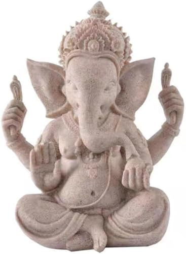 Ganesha Buddha Statue aus Sandstein – Vierarmige Hindu Elefantengott Figur, Deko Skulptur für Wohnzimmer, Feng Shui Dekoration, beruhigende Wirkung, handgefertigte Optik, Größe: 9,5 cm – 1 Stück
