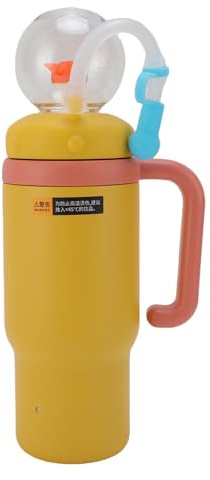 ZAICOLER Bouteille d'eau de Fontaine de Baleine, Gobelet isolé en Acier Inoxydable de 710 Ml avec Poignée et Paille, Bouteille de Voyage en Plein Air pour un Usage Quotidien, Idéale pour (Orange