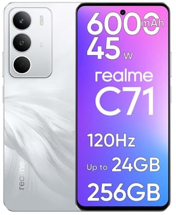realme C71 Smartphone, Smartphone ohne Vertrag mit 8GB RAM 256GB ROM, 6.67 120Hz Display Handy, 6000mAh Akku & 45W Schnellladung, 50MP Kamera, Dual SIM, NFC, Seiten-Fingerabdrucksensor, Weiß
