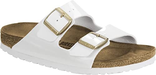 Birkenstock Arizona, Birko Flor, Ciabatte Donna, Patent White 1005294, 35 EU Stretta