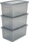 Iris Ohyama Vielseitige Aufbewahrungsboxen, 50L, 3er-Set, Grau, Deckel leicht schließbar, Stapelbar, Plastik, Für Schrank, Regale, Klassenzimmer, Organisation, Spielzeug, Kunstbedarf, Schuhe, MCB-50