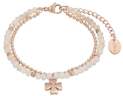 s.Oliver Armband für Damen mit Kleeblatt Anhänger, Glas / Edelstahl, Länge: 17-20 cm, IP Rose