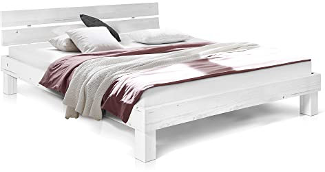 Massivholzbett Pumba Holzbett Doppelbett, Material Massivholz, Made in Germany, 180 x 200 cm, Weiss, Standardhöhe