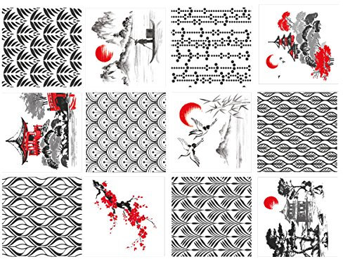 | Sticker Carrelage | 12 Pièces - Stickers Autocollants Adhesifs Carrelage - Carreaux de Ciment - Japanisch - Dimensions d'un Sticker : 10 x 10 cm - Salle de Bains Cuisine Meubles ...