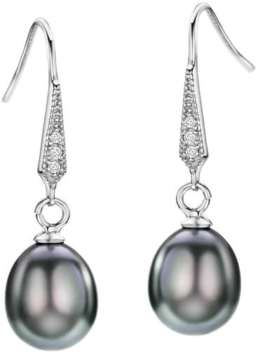 Michooyel S925 Süßwasserperlen Ohrringe für Damen, baumelnde Ohrringe 7MM 8MM, Sterling Silber Ohrring, Zirkonia, edler Schmuck für Damen und Mädchen