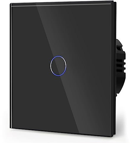 BSEED Touch Light Switch,Standard Touch Sensitive Bathroom Switchs,Tempered Glass Panel with LED Backlight, No Neutral Wire Needed,1 Gang 2 Way,Black 86mm
