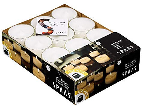 Spaas 24 Maxi Unscented Tealights in Transparent Clear Cup, 10 Hours, White (Packaging may vary)
