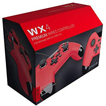 Gioteck - Mando con cable WX4 Rojo para Nintendo Switch, Switch Pro, PS3, Soporte de Movimiento y Vibración de PC Diseño ergonómico