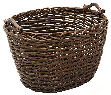 JVL Vertical Weave Oval Log Basket with Wooden Handles, Brown, Medium