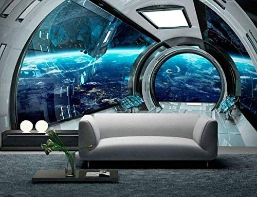 QBTE 3D futuriste Vaisseau Spatial intérieur Papier Peint Auto-adhésif Photo Papier Peint décoration-350 * 250cm