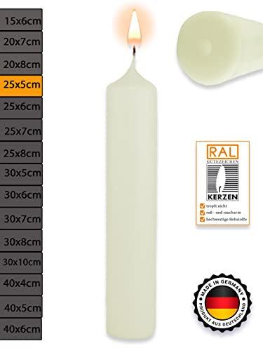 WikaKerzen Stumpenkerzen [Altarkerzen Qualität] ideal zum Basteln und Verzieren zur Taufe Geburtstag Hochzeit Kommunion Rohling Blanko Kaminkerze Laternenkerzen (Elfenbein, 25 x 5 cm)