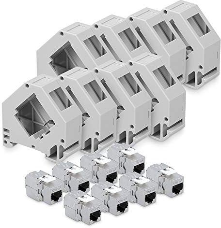 kwmobile Keystone Modul und Hutschienenadapter Set - passt auf genormte Hutschiene - 8X CAT 6A Module 8X Halter - RJ45 Buchse geschirmt - werkzeuglos