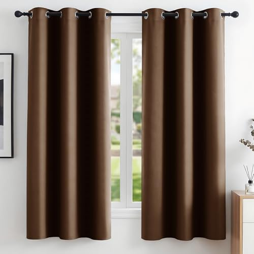 Deconovo Thermal Insulated Blackout Curtains for Boys Bedroom, Modern Design with Eyelets, 107 x 160 cm (Width x Height), Brown, 2 Pieces