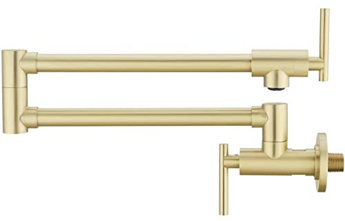 Rubinetto per pentola da parete con 2 maniglie in acciaio inox, con doppio giunto estensibile e braccio oscillante, oro spazzolato