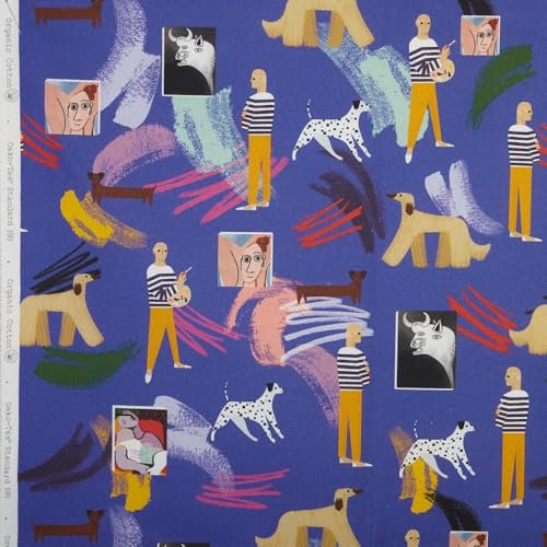 Kt KILOtela - Dekostoff Halbpanama Bio-Baumwolle, Meterware, Home-Accessoires, Tischdecken, Kissen, Vorhänge, Taschen, 100 cm Länge x 280 cm Breite, Picasso, Blau, 1 Meter