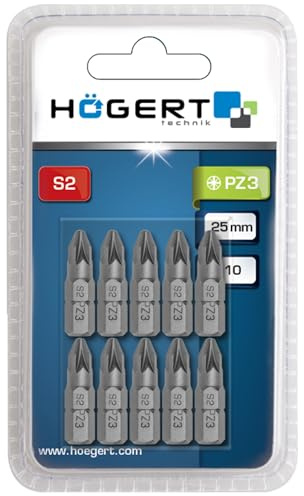 HÖGERT TECHNIK – PZ3 Schrauberbits 25 mm, 5 Stück, S2-Stahl, HRC 58–60, 1/4 Sechskantschaft, DIN 3126, robuste Kreuzschlitz-Bits für starke Verschraubungen & Montageeinsätze