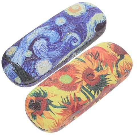 Healifty - 2 custodie per occhiali da sole rigide in pelle, custodia per occhiali, custodia per occhiali, per donne, uomini, studenti, Van Gogh