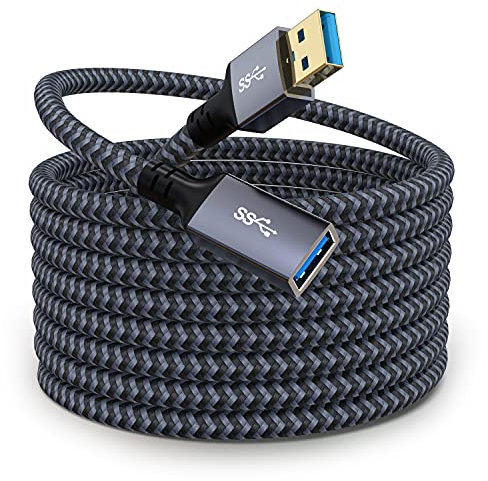 Hisatey USB 3.0 Extension Cable 15FT, Long USB Extension Cable USB Male to Female Cable Durable Braided Material High Data Transfer for USB Keyboard,Mouse,Flash Drive,Printer