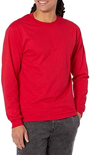 Hanes Men's Beefy Heavyweight Long Sleeve T-shirt, Deep Red, 3XL