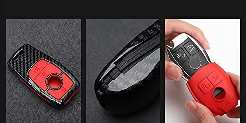 SELIYA Carbon Fiber Silikon Autoschlüssel Cover Case,Passend für Mercedes Benz A Sclass CLA GLK SLK W176 W203 W204 W205 W210 W211 W213 W251 W463 AMG Schlüsselanhänger Schutz,B,Ruß,