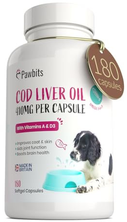 180 Cod Liver Oil Capsules for Dogs & Cats - (6 Months Supply) High Strength 410mg Gel Capsules to Support Joint, Skin and Coat Health - UK Manufactured