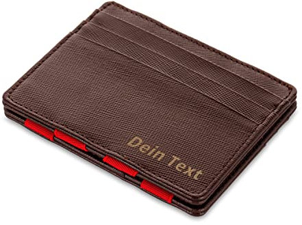 Jaimie Jacobs Flap Boy Slim mit Gravur - das Original - Magic Wallet ohne Münzfach Magischer Geldbeutel integrierter RFID-Schutz Echtleder Herren (Saffiano Braun mit Rot)