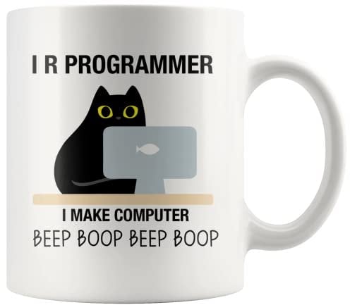 Panvola I R Programmer I Make Computer Beep Programmer Gifts for Boyfriend, Husband, Girlfriend, Wife, Cat Lover, Student Programming, Graduation, Ceramic Gifts (White, 11