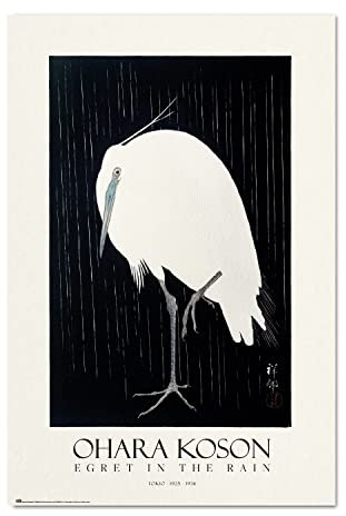 Grupo Erik: Poster Egret in the Rain | Ohara Koson, 61 x 91,5 cm, glänzendes Papier, für die Wand, gerahmt, Kunst, moderne Kunst, Ukiyo-e