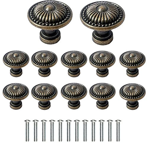 12 Stück Vintage Bronze Schrankknäufe Ziehgriff, Küchenschrank Schranktür Schublade Ziehen Knopf Mit Schrauben Schubladenknopf Schranktürknöpfe Schrankgriffe Knauf für Schrank Schublade Küche