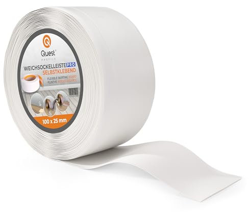Weichsockelleiste, Sockelleiste ohne Klebeband - 100 mm x 25 mm - Abschlussleiste, Breite Knickleiste - für Wände, Boden - PVC, Flexibel, Wasserdicht, Dekorativ - 20 Meter, Weiß