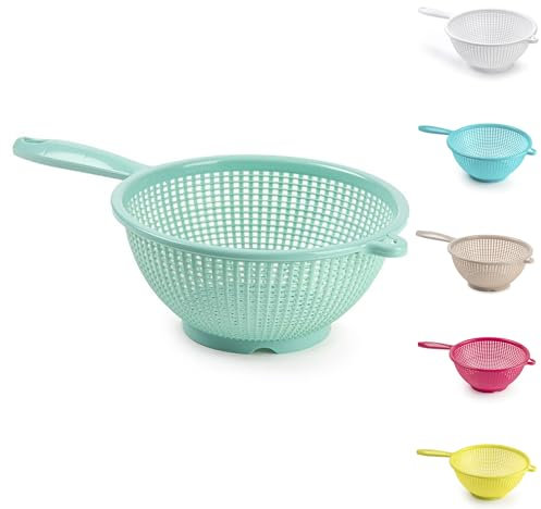 Plastic Colander Food Sieve Strainer Basket for Food Washing Draining Pasta Spaghetti Rice Salad Vegetable Kitchen Cooking Hobby (22cm - Mint Green Design 4)