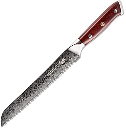 8-Zoll-gezacktes Brotmesser 67 Schichten Aus10. Damaskus superstahl Hoher Kohlenstoff 60-62 HRC. Scharfe Messer schneiden Brot-Toast-Käsekuchen messerset