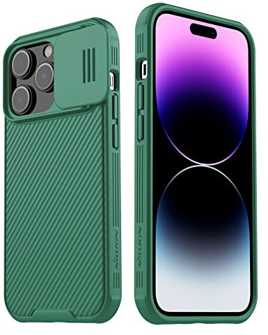 Nillkin for iPhone 14 Pro Case 5G, Camera Protection with Slide Camera Cover, Shockproof Mil-grade Protection, Hard PC + Soft TPU Protective, Slim Business Fit Cover 6.1-inch 2022 （Green）