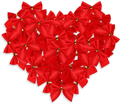Geosar 36er Pack 2 x 2,2 Zoll Rote Samt Band Schleifen Rote Schleifen Weihnachtsbaum Dekorationen Kleine Rote Schleifen für Weihnachtsbaum Weihnachten Hochzeit Geburtstag Dekoration