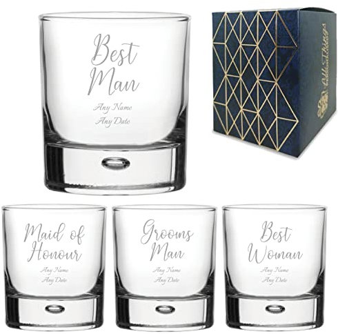 Personalised Engraved Wedding Guest Whiskey Glass, Best Man, Grooms Man, Best Woman, Maid of Honour, Chief Bridesmaid, Any Text, Central Double Old Fashioned 11.5oz, Handwritten Font