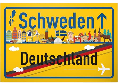 DankeDir! Schweden Deutschland Ortsschild - Schild 30 x 20 cm - Geschenk Idee Gutschein Reise Urlaub Reisegutschein Geldgeschenk Abschiedskarte Geschenkidee Deko Karte
