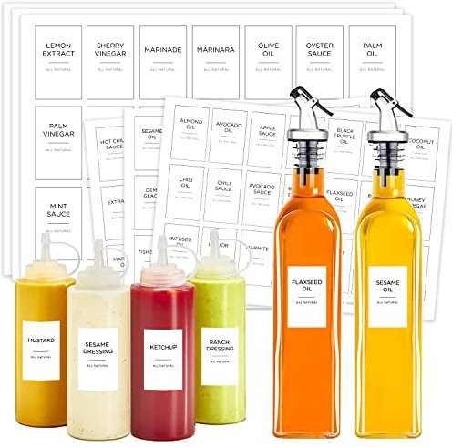 Prefdo Etiketten für Öle, Essige und Gewürze, minimalistisch, wasser- und ölbeständig, vorgedruckt für Küche, Speisekammer, 126 Stück