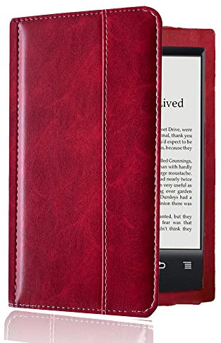 Étui pour liseuse Sony PRS-T2 6 - Étui fin et léger en cuir PU avec mise en veille/réveil automatique pour Sony PRS-T2 (rouge)