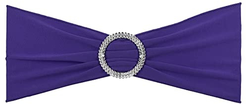 PATIKIL 13 x 5 Stretch Chair Sashes Bows, 25 Pack Elastic Chair Bands Sashes with Buckle Slider for Wedding Banquet Decorations, Dark Purple