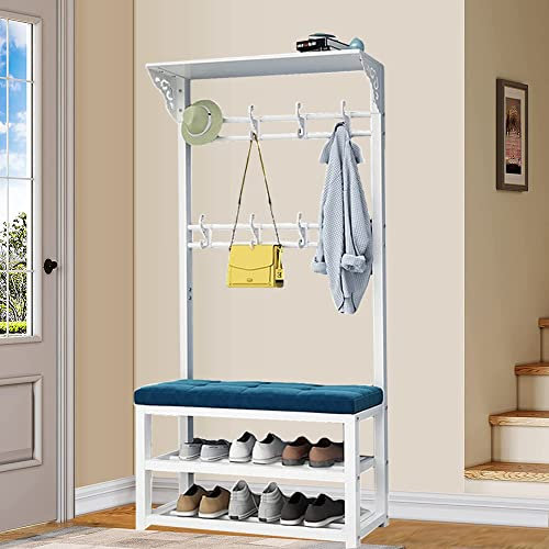 Garderobenständer, Freistehende Garderobe mit Schuhregal 2 Ablagen, Garderobe mit Sitzbank, Industrie-Design, für Flur Schlafzimmer Wohnzimmer L:80/100CM