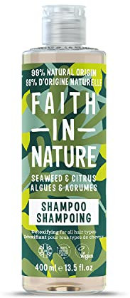 Faith In Nature Natürliches Shampoo Mit Meeresalgen und Zitrusfrüchten, Entgiftend, Vegan und Frei von Tierversuchen, Ohne SLS Oder Parabene, Für Alle Haartypen, 400ml