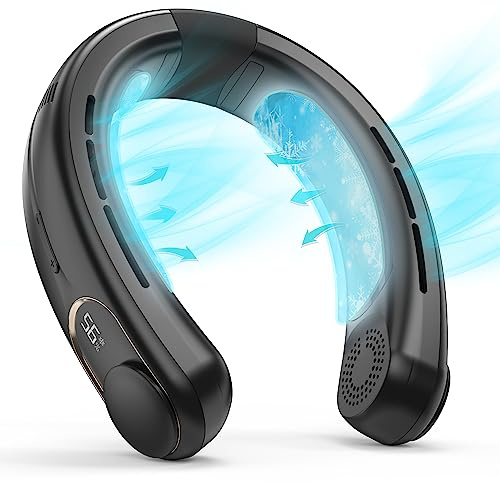 Ventilador de cuello portátil para aire acondicionado, ventilador personal con batería recargable de 5000 mAh, enfriador de cuello manos libres de 3 velocidades, ventilador de cuello sin aspas para