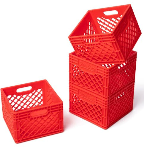 Mini-Aufbewahrungskisten, klein, stapelbar, bunt, Kunststoff, Spind-Organizer, niedliche Dekoration, Büro-Organisation, 4 Stück, 9,7 x 9,6 x 6,3 cm, Rot