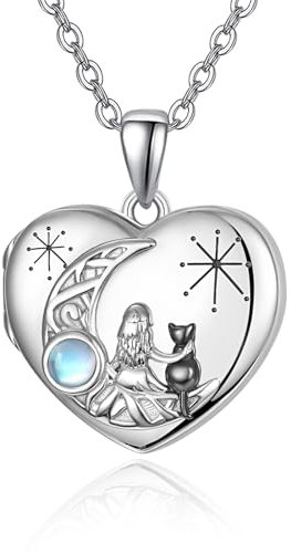 TANGPOET Medaillon Halskette für Bilder Katze Herz Medaillon Anhänger Foto Bild Kette 925er Sterlingsilber Andenken Schmuck für Frauen und Mädchen